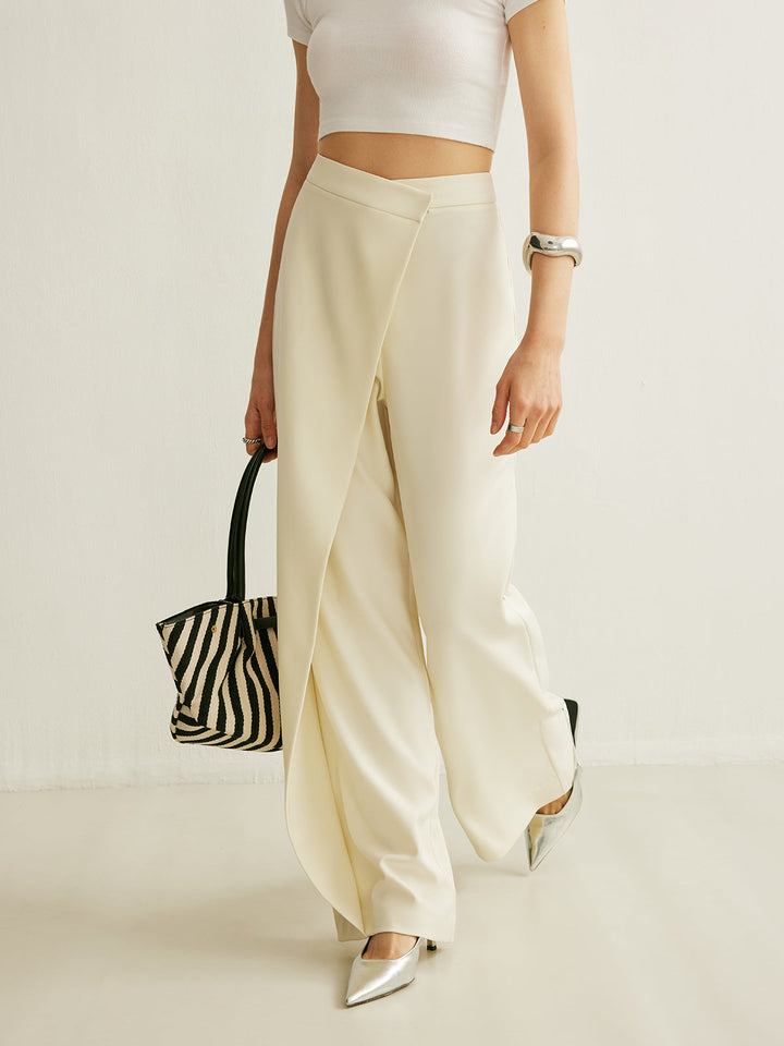 Arya | Damen High Waist Hose, asymmetrischer Wickelschnitt weit