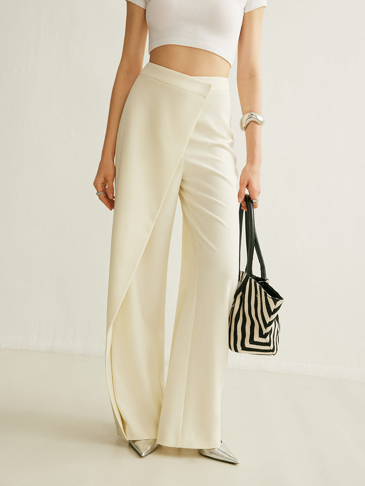 Arya | Damen High Waist Hose, asymmetrischer Wickelschnitt weit