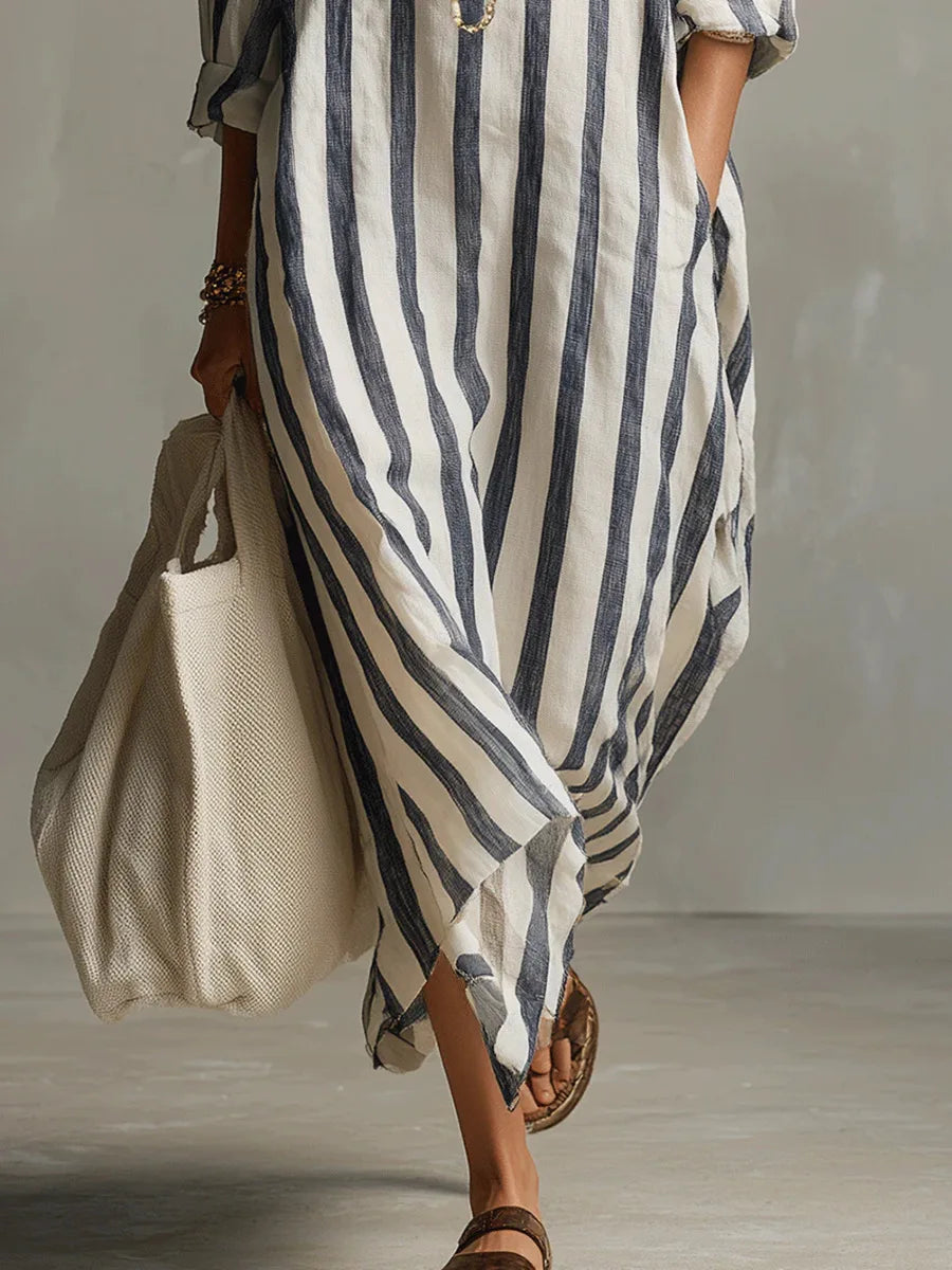Aurelia | Damen Gestreiftes Maxi Hemdkleid - Striped - Image 4