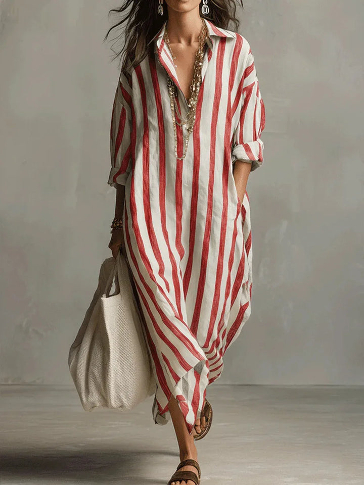 Aurelia | Damen Gestreiftes Maxi Hemdkleid - Striped - Image 6