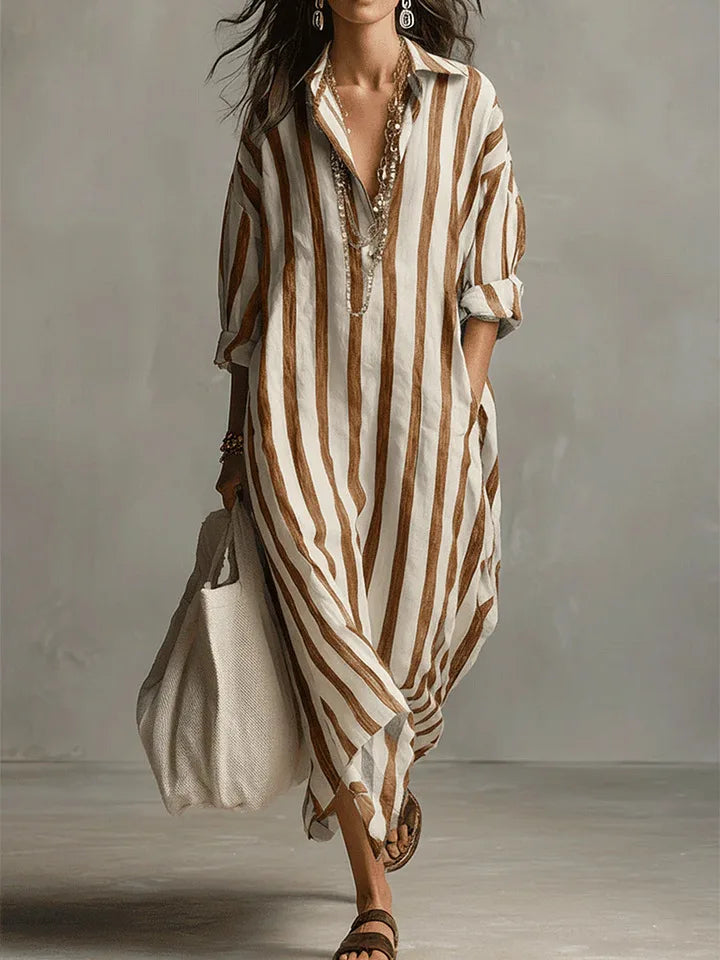 Aurelia | Damen Gestreiftes Maxi Hemdkleid - Striped - Image 7