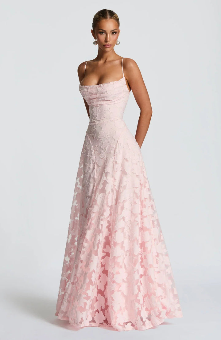 Aurelie | Damen A-Linie Florales Maxi Abendkleid - Burgundy - Image 3
