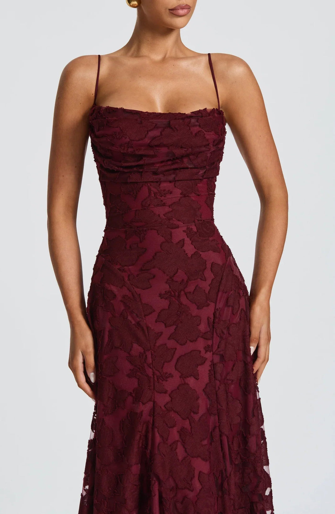 Aurelie | Damen A-Linie Florales Maxi Abendkleid - Burgundy - Image 5