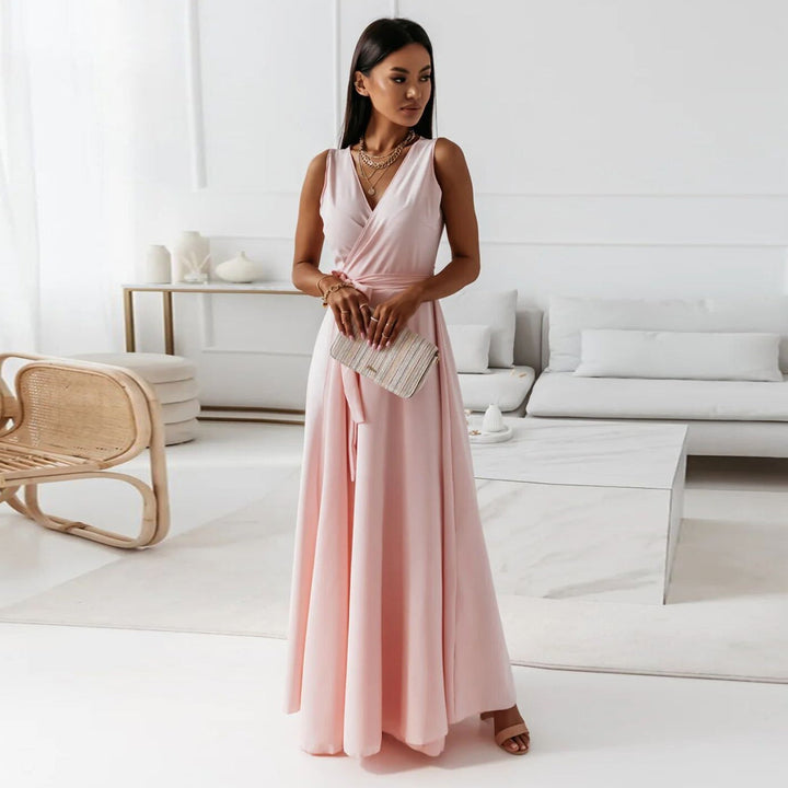Aurelie | Damen Wickel Maxi Kleid Ärmellos - Light Pink - Image 1