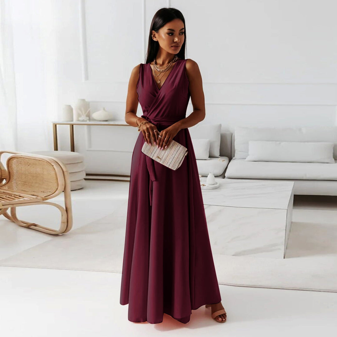 Aurelie | Damen Wickel Maxi Kleid Ärmellos - Light Pink - Image 3