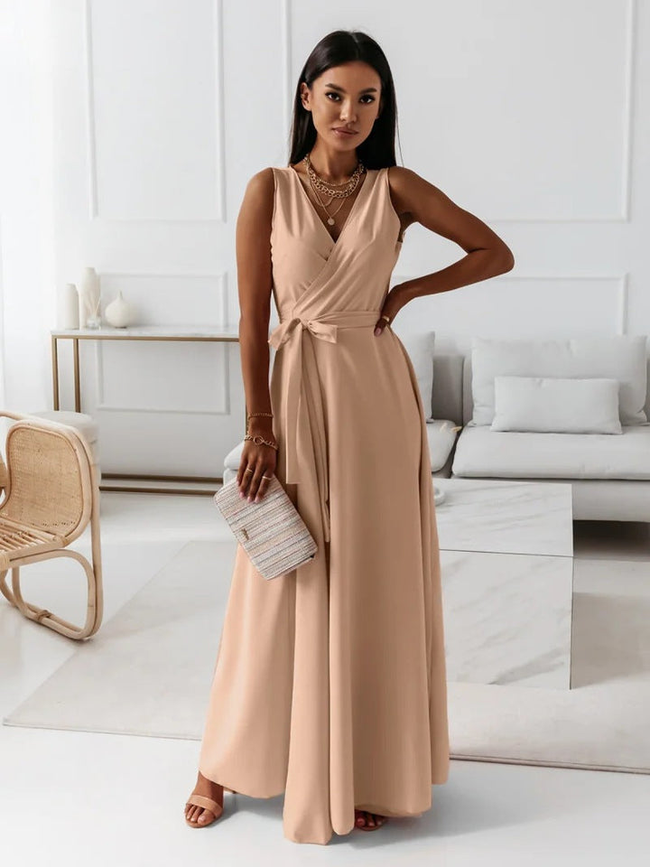 Aurelie | Damen Wickel Maxi Kleid Ärmellos - Light Pink - Image 5