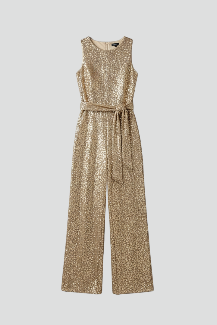 Auriane | Damen Pailletten Ärmellos Jumpsuit - Gold - Image 1