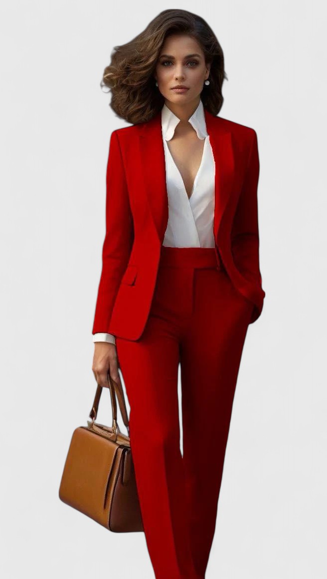 Azalea | Damen Roter Business Hosenanzug Set - Red - Image 4