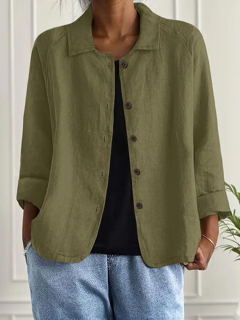 Ally | Damen bluse Langarm Lockere Passform Knopfleiste