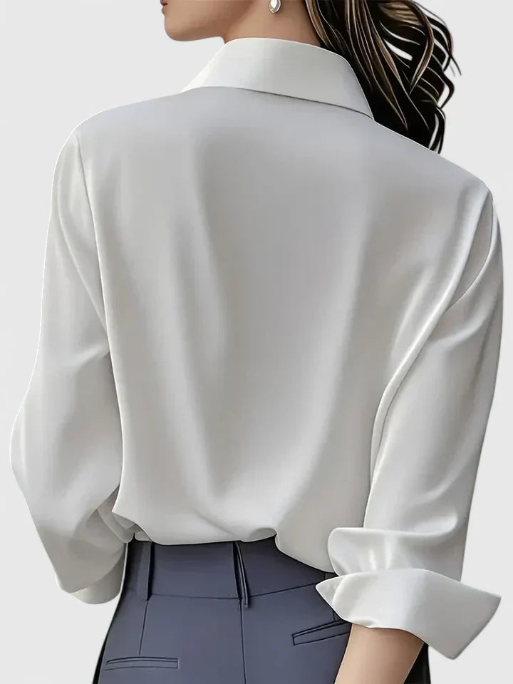 Viana | Damen Satin Bluse Langarm Hemdkragen Elegante Bluse
