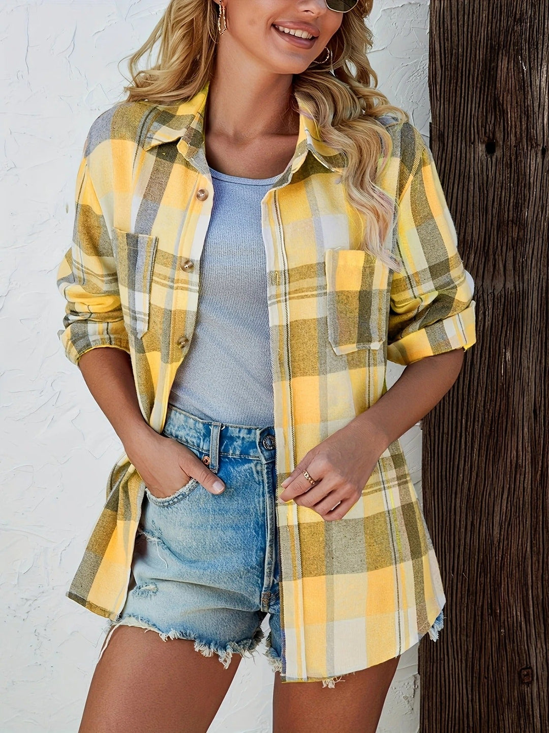 Kessia | Damen Flanellhemd Kariert Oversized Langarm Herbst