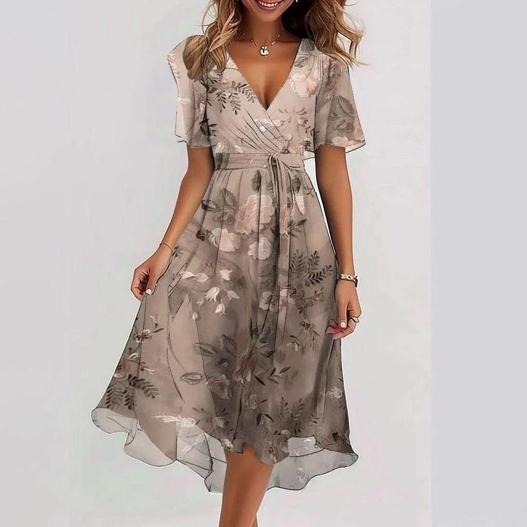 Ruffa | Damen Blumenkleid Midi V-Ausschnitt Sommerkleid