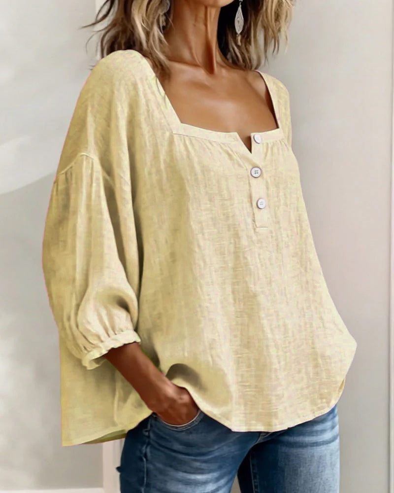Emma | Damen Bluse Eckiger Ausschnitt 3/4-Arm Puffärmel