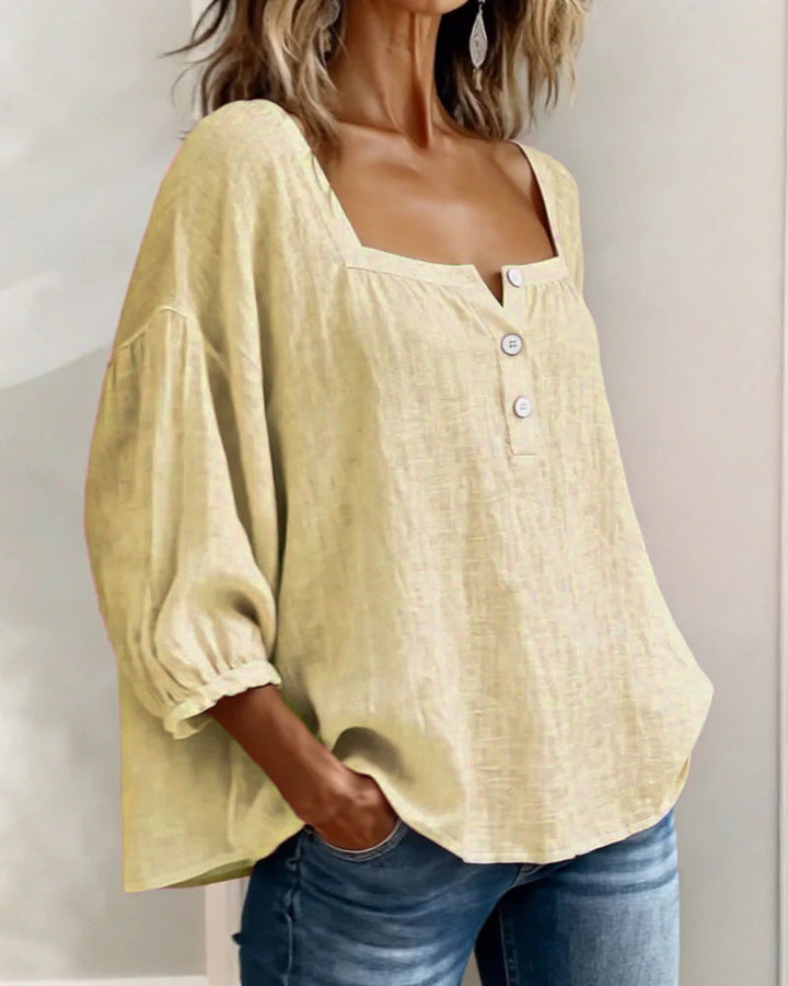 Emma | Damen Bluse Eckiger Ausschnitt 3/4-Arm Puffärmel