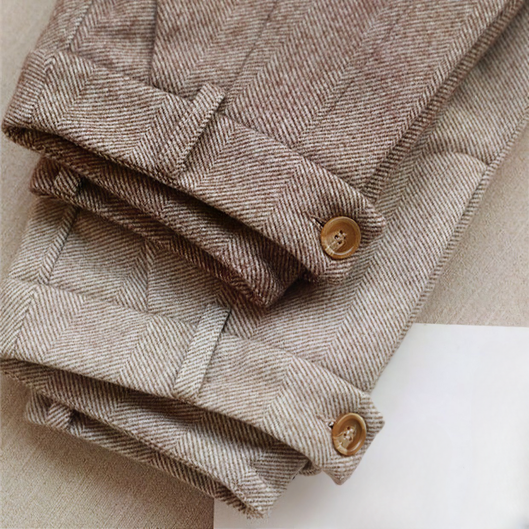 Vela | Damen Hose Fischgrat Muster Umschlagbund Elegant