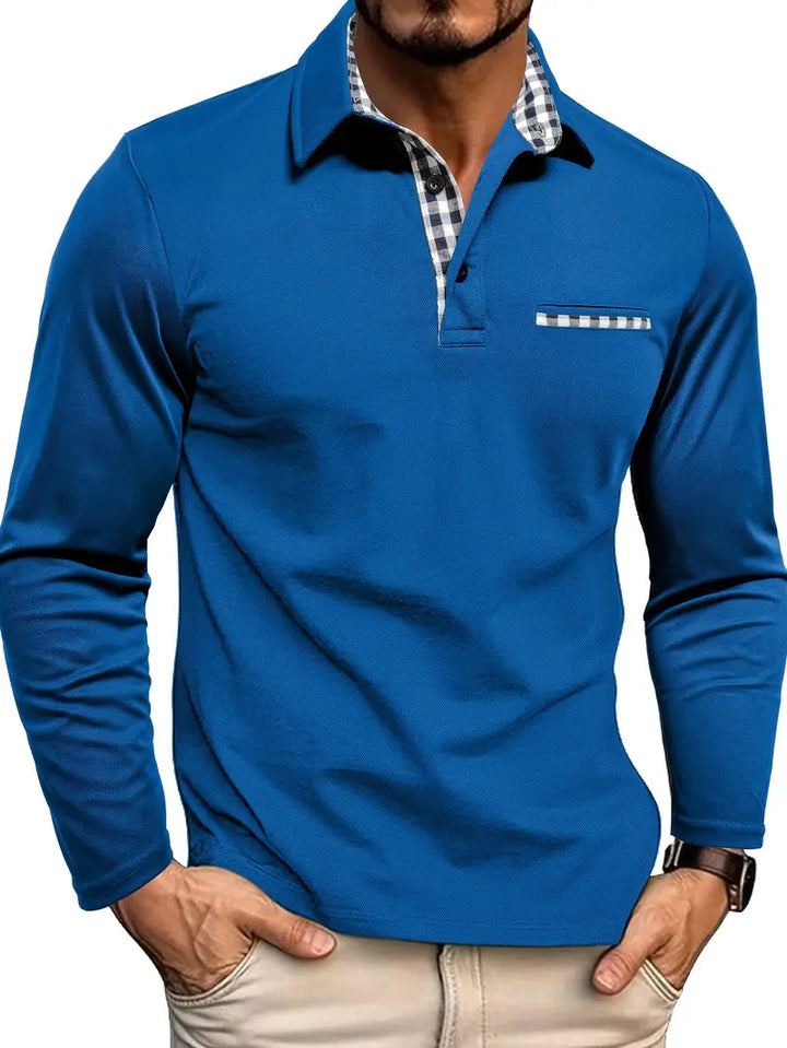 Wim | Herren Poloshirt Langarm Karo-Kragen Brusttasche