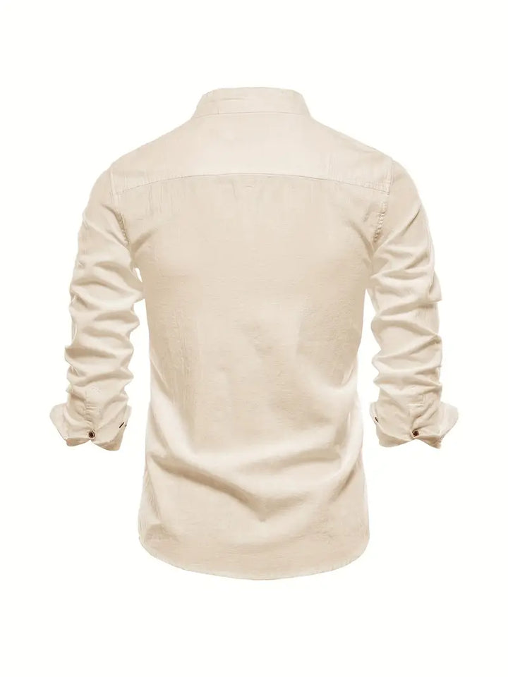 Fello | Herren Stehkragen Hemd Langarm Slim Fit Freizeithemd