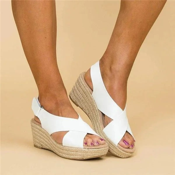 Clara | Damen Keilabsatz Espadrilles mit Kreuzriemen, Sommersandalen