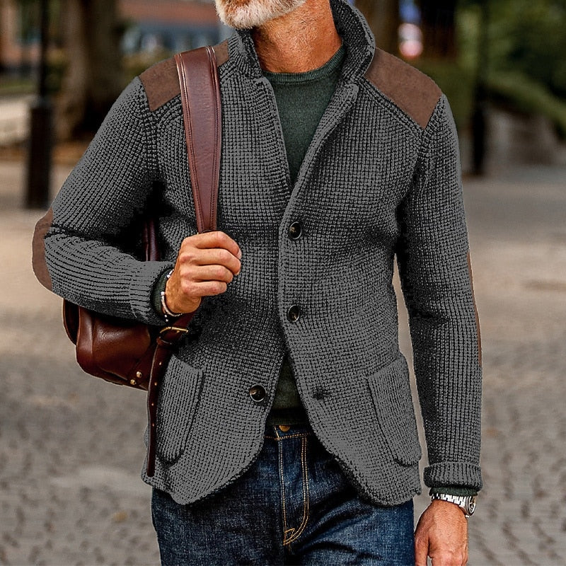 Baldomar | Herren Strickjacke mit Schulterpatches - Navy - Image 5