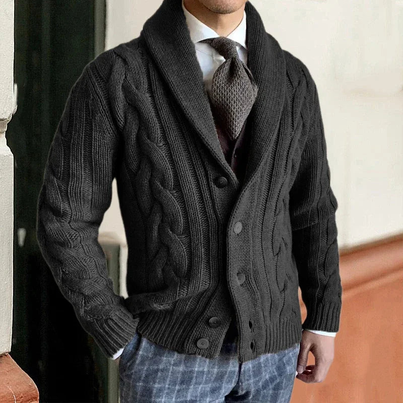 Baldric | Herren Zopfmuster Strickjacke - Dark Grey - Image 2