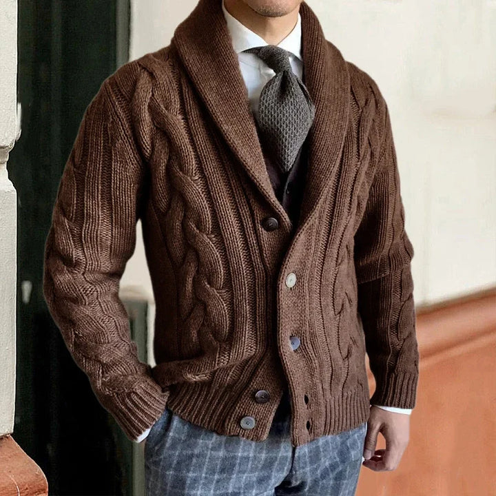 Baldric | Herren Zopfmuster Strickjacke - Dark Grey - Image 5