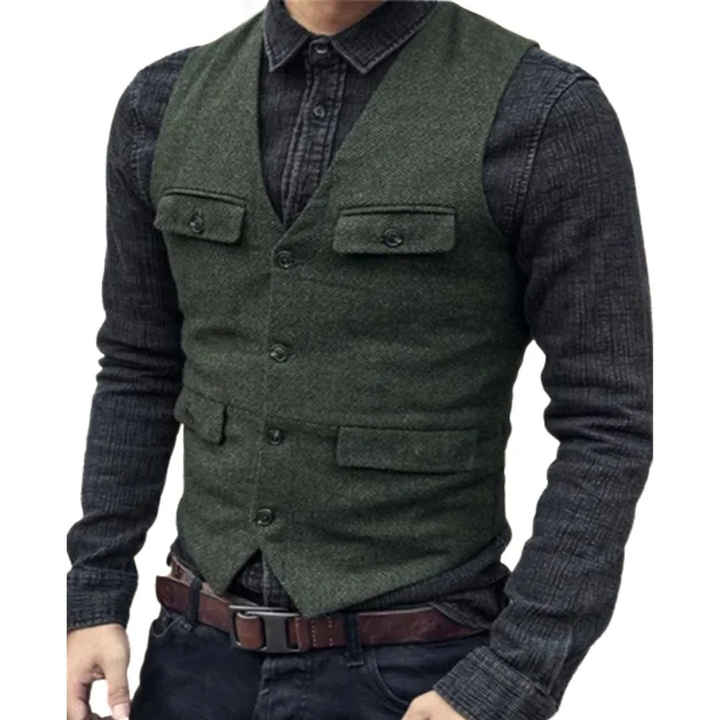Balduin | Herren Trachtenweste V-Ausschnitt Slim Fit - Dark Green - Image 1