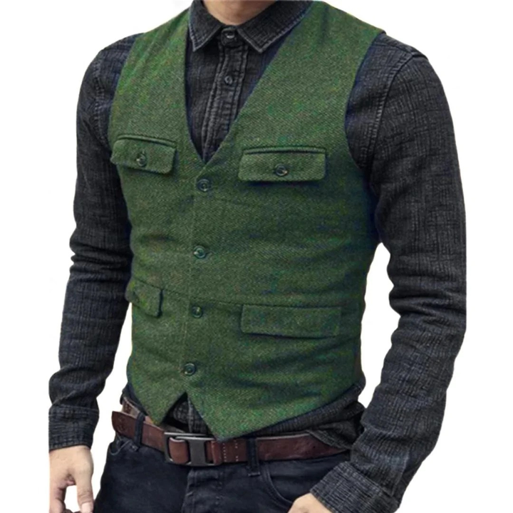 Balduin | Herren Trachtenweste V-Ausschnitt Slim Fit - Dark Green - Image 3