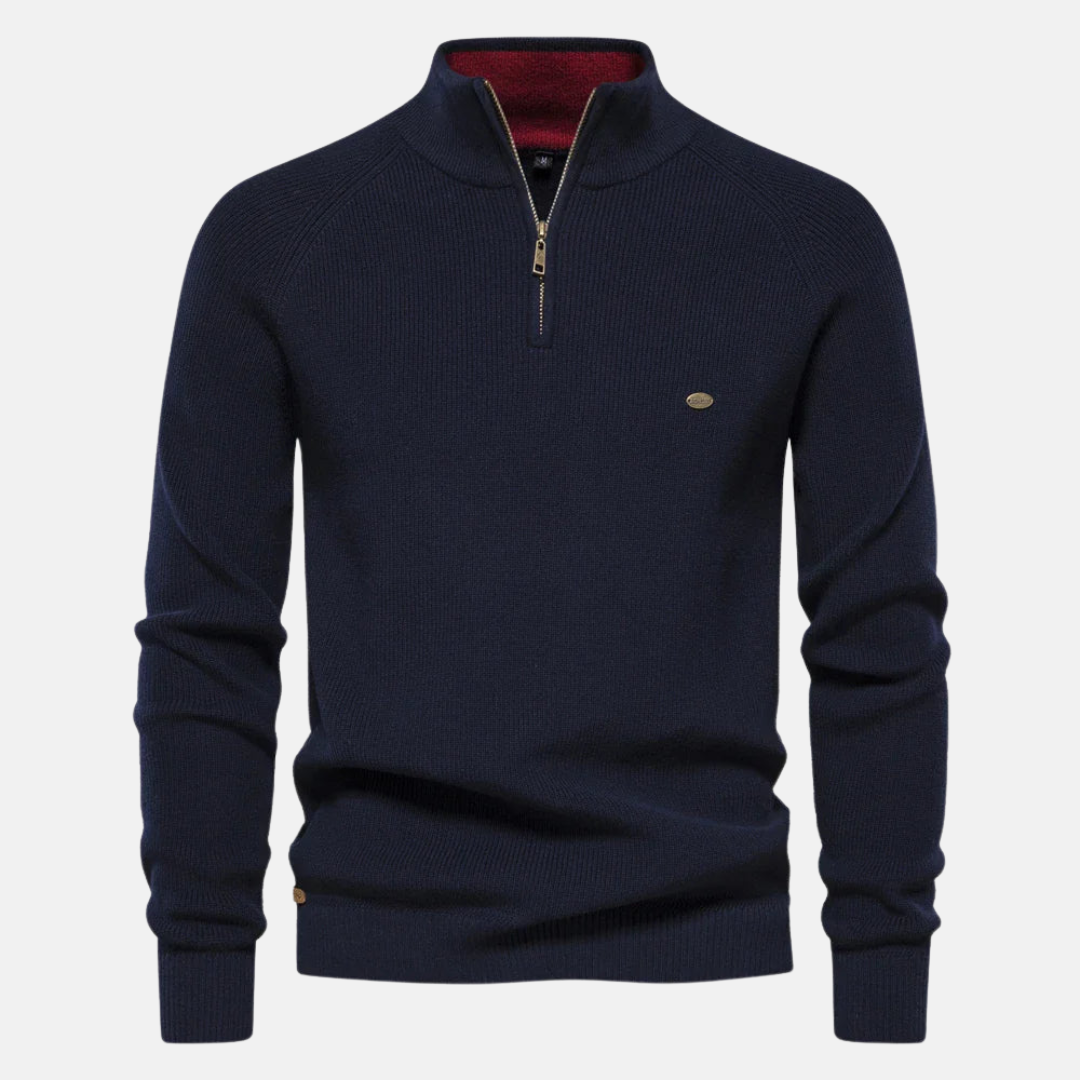 Bartholomäus | Herren Strickpullover mit Troyer-Kragen - Navy - Image 1