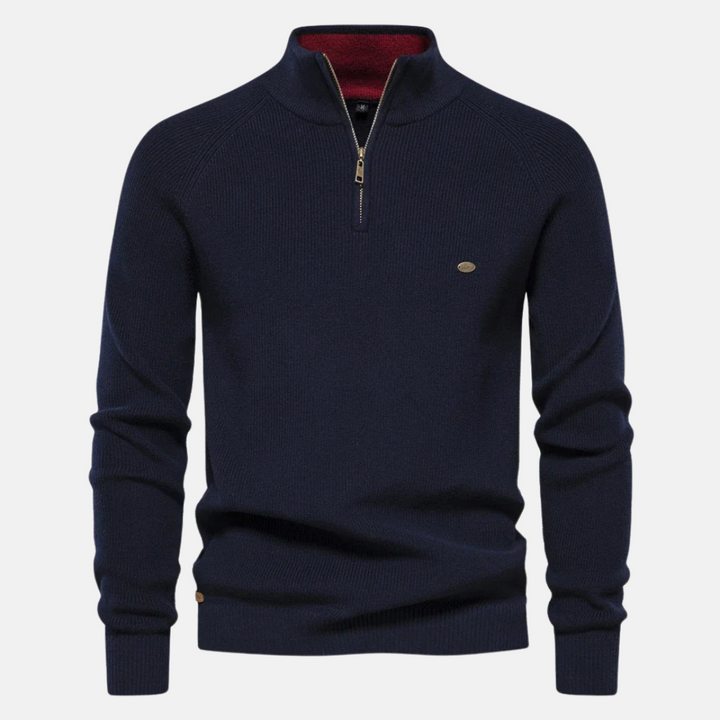 Bartholomäus | Herren Strickpullover mit Troyer-Kragen - Navy - Image 1