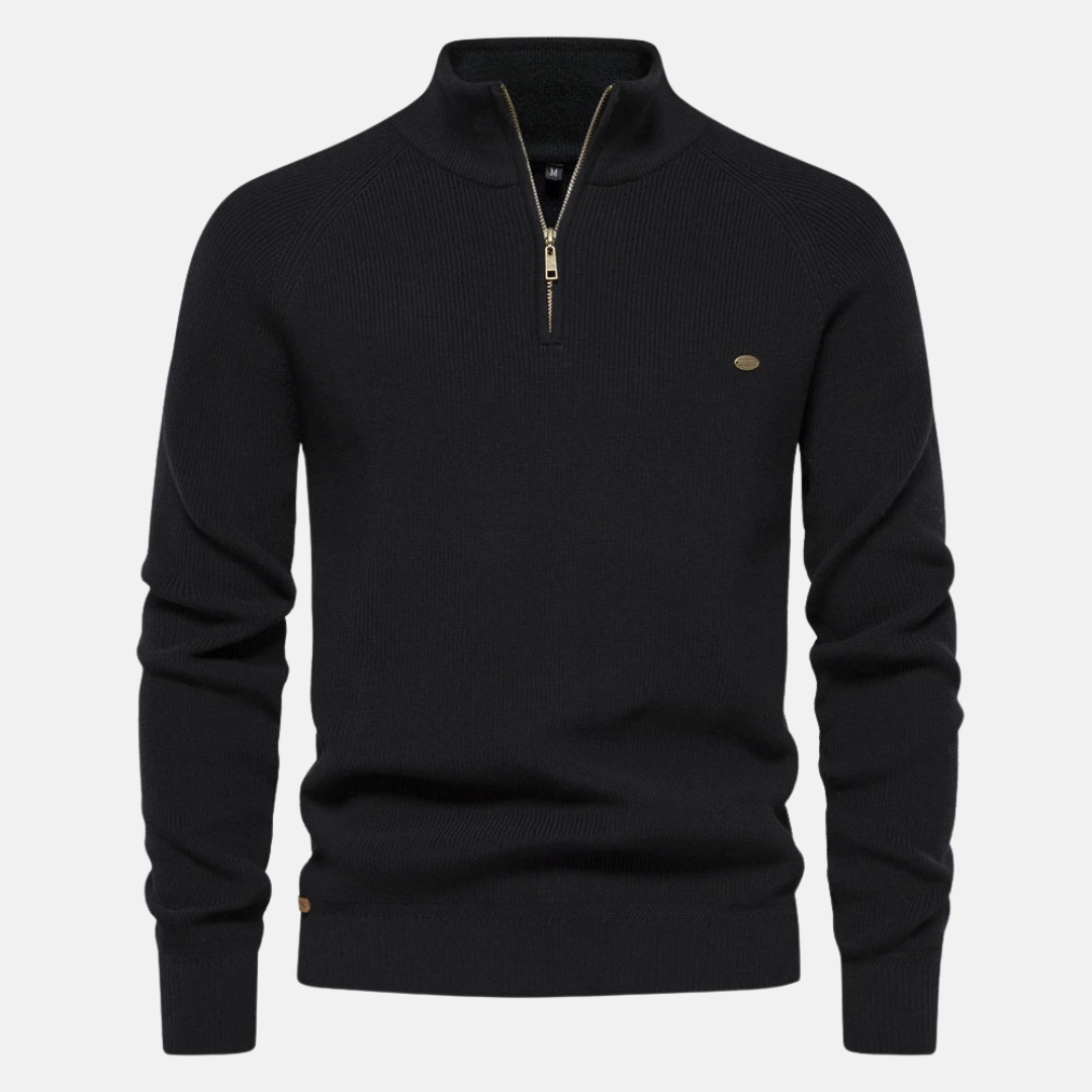 Bartholomäus | Herren Strickpullover mit Troyer-Kragen - Navy - Image 6