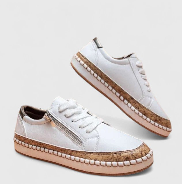 Glora | Damen Plateau Sneaker Blumenmuster Schnürschuh Espadrille Stil