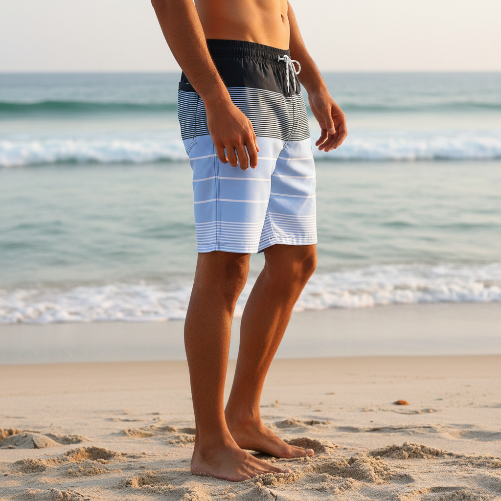Bastian | Herren Gestreifte Badeshorts mit Kordelzug - Striped - Image 2