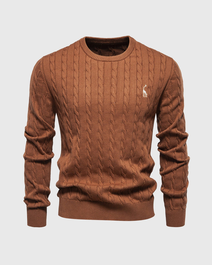 Bastian | Herren Zopfmuster Langarm Strickpullover - Beige - Image 2