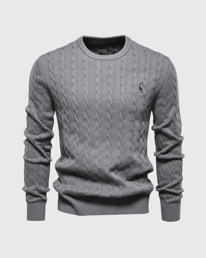 Bastian | Herren Zopfmuster Langarm Strickpullover - Beige - Image 4
