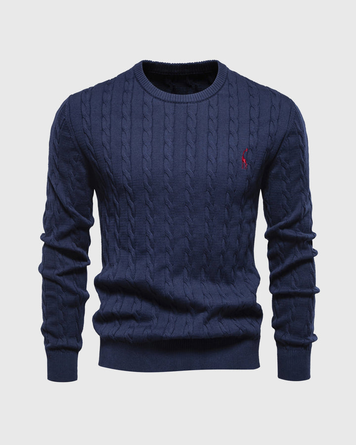 Bastian | Herren Zopfmuster Langarm Strickpullover - Beige - Image 5
