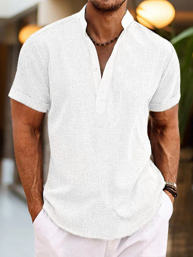 Pablo | Herren hemd Kurzarm Henley Stehkragen Sommer