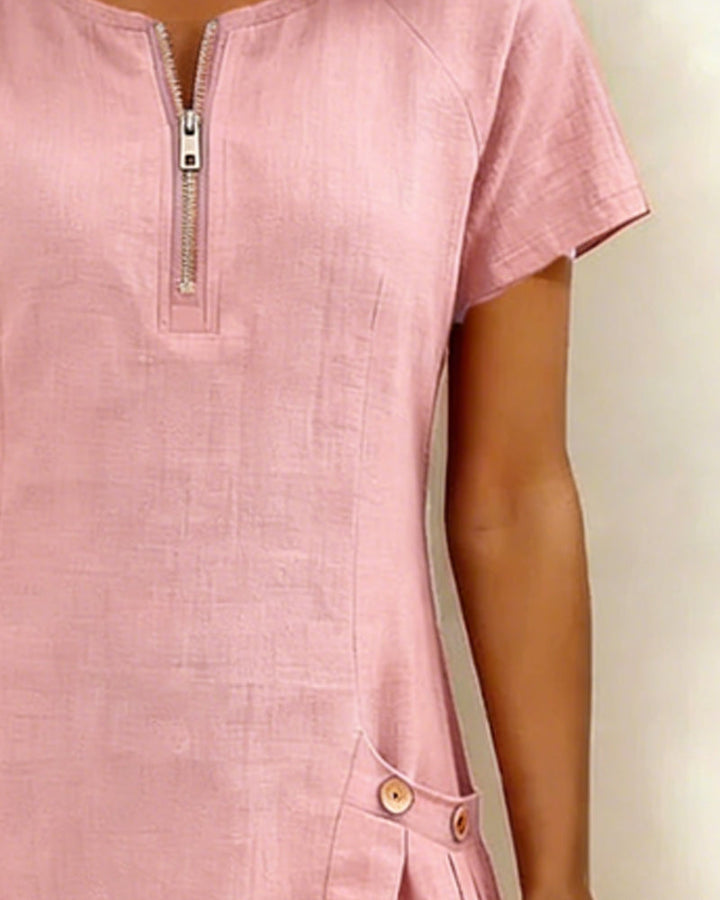 Mia | Damen kleid Kurzarm A-Linie mit Reißverschluss