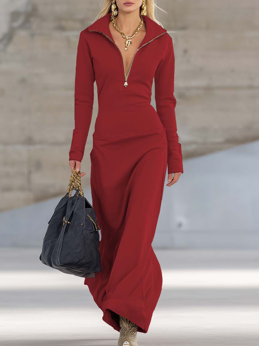 Beatrice | Damen Rosa Kapuzen Maxikleid Langarm - Pink - Image 3