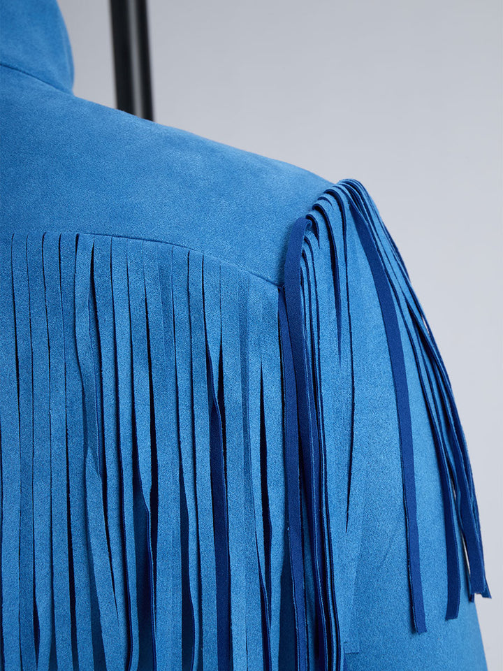 Benedetta | Damen Western Fransen Minikleid - Blue - Image 8