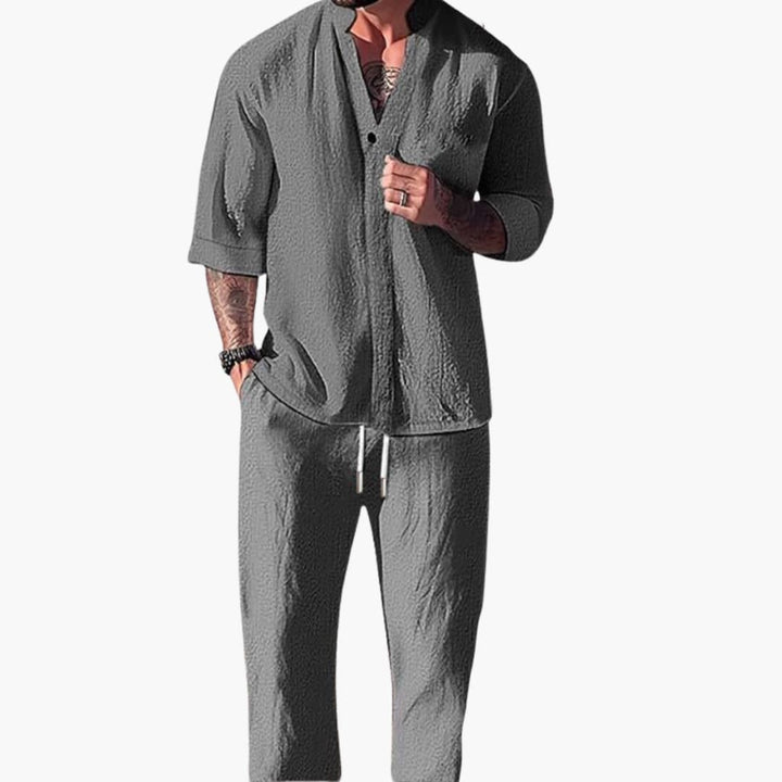 Benedikt | Herren Langarm Shirt Hose Set - Grey - Image 1