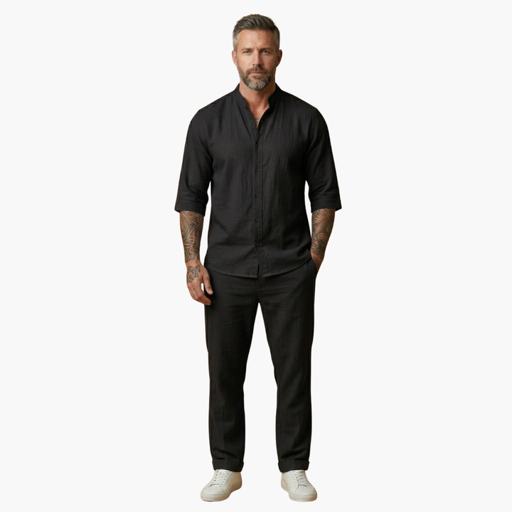 Benedikt | Herren Langarm Shirt Hose Set - Grey - Image 10