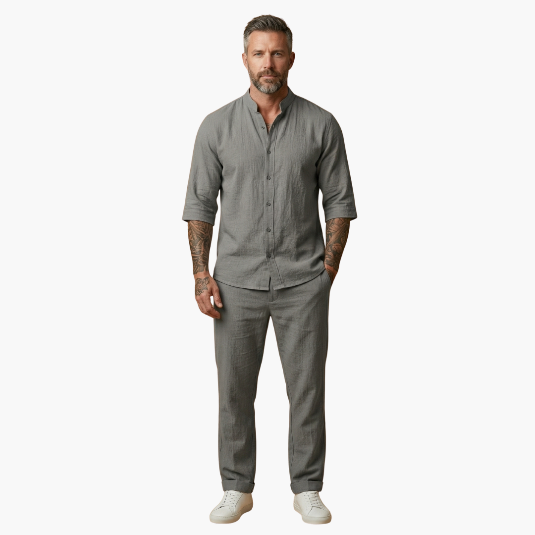 Benedikt | Herren Langarm Shirt Hose Set - Grey - Image 2