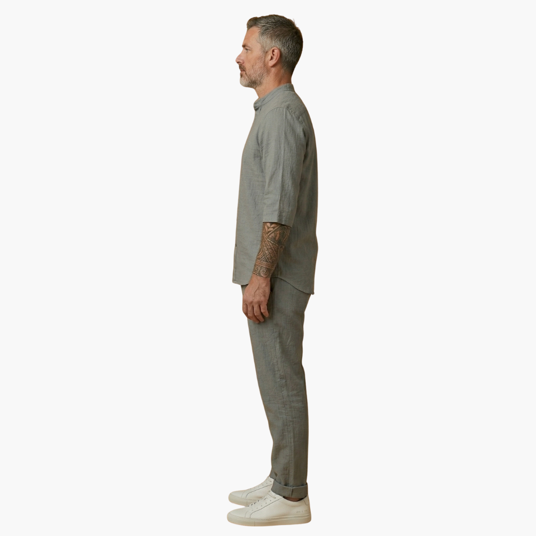 Benedikt | Herren Langarm Shirt Hose Set - Grey - Image 3
