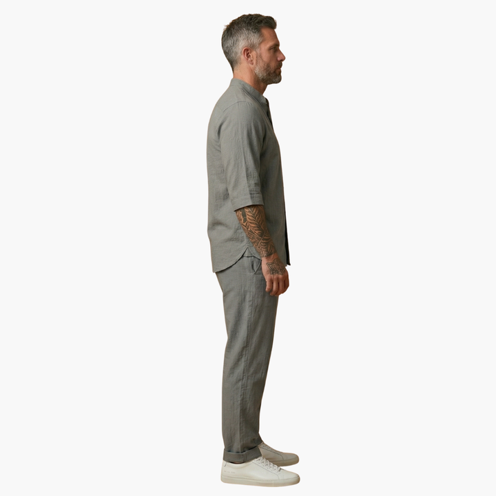 Benedikt | Herren Langarm Shirt Hose Set - Grey - Image 4