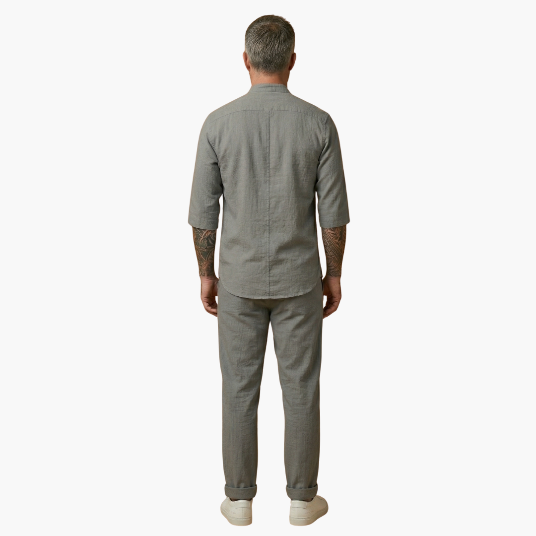 Benedikt | Herren Langarm Shirt Hose Set - Grey - Image 5