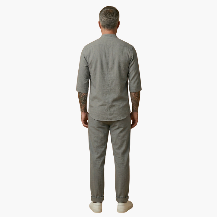 Benedikt | Herren Langarm Shirt Hose Set - Grey - Image 5