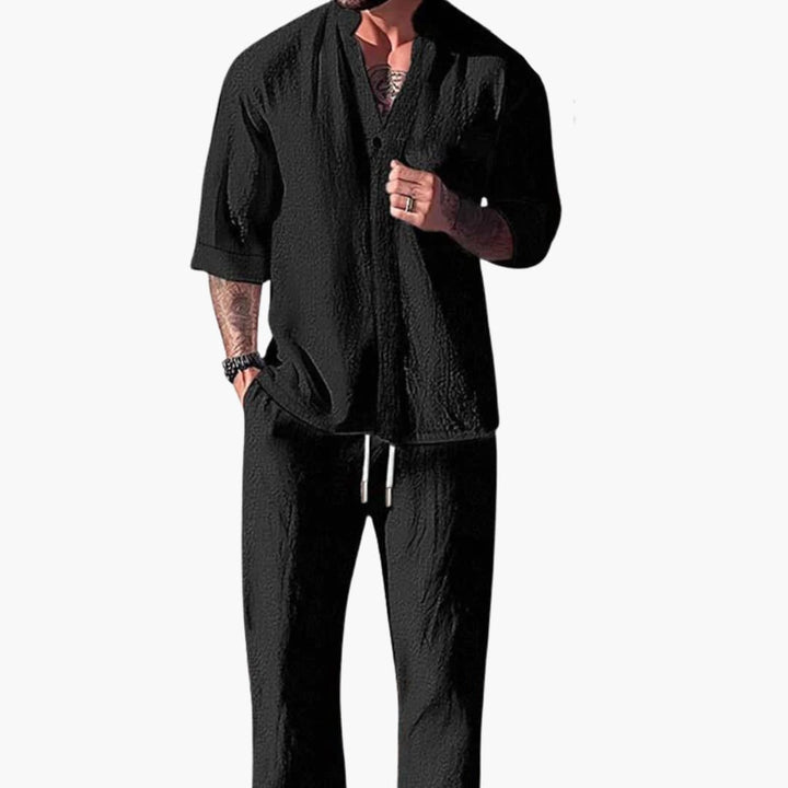 Benedikt | Herren Langarm Shirt Hose Set - Grey - Image 9