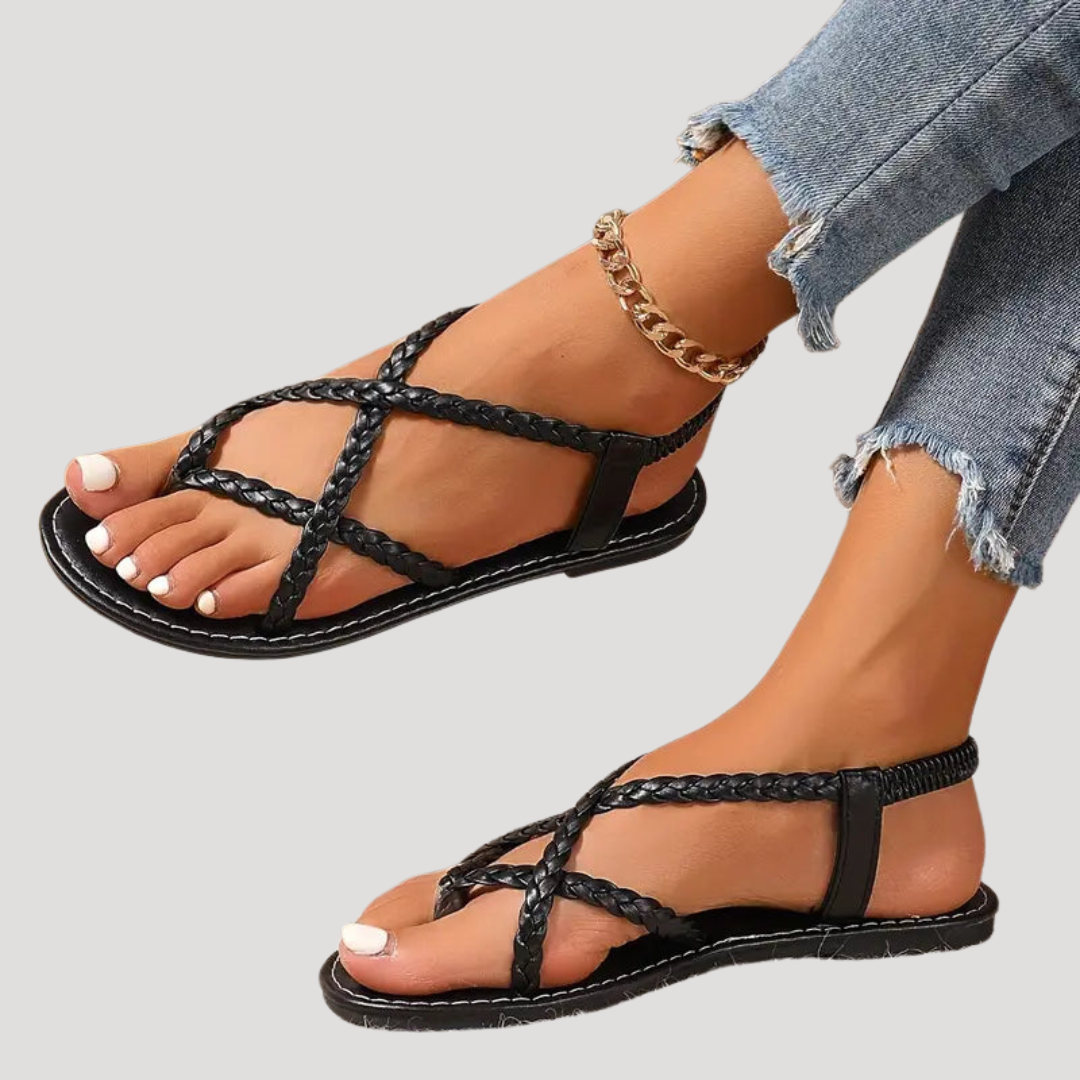 Benedikta | Damen Geflochtene Flache Riemchensandalen - White - Image 4