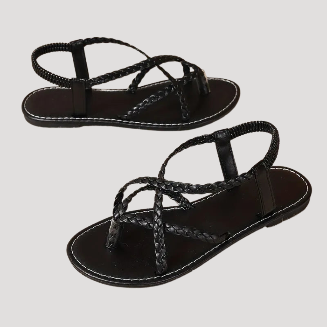 Benedikta | Damen Geflochtene Flache Riemchensandalen - White - Image 6