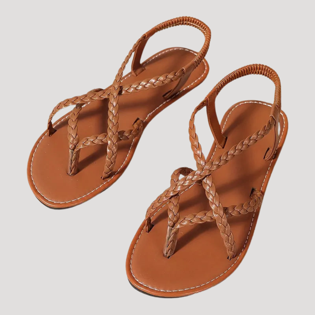 Benedikta | Damen Geflochtene Flache Riemchensandalen - White - Image 9